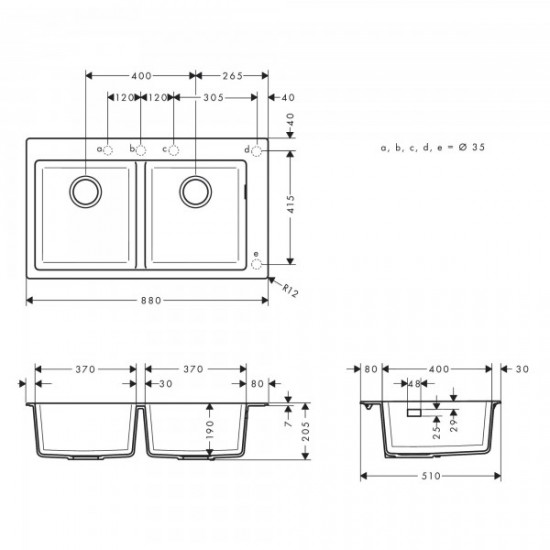 Кухонна мийка Hansgrohe S510-F770 770х510 на 2 чаші 370/370, Graphiteblack (43316170)