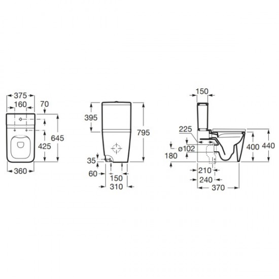 INSPIRA Square унiтаз 37*64,5*79,4см, Rimless, пiдлоговий