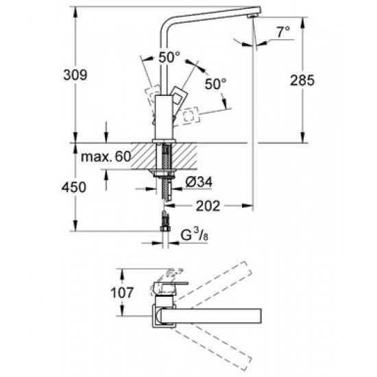 Змішувач для кухні Grohe Eurocube, хром (31255000)