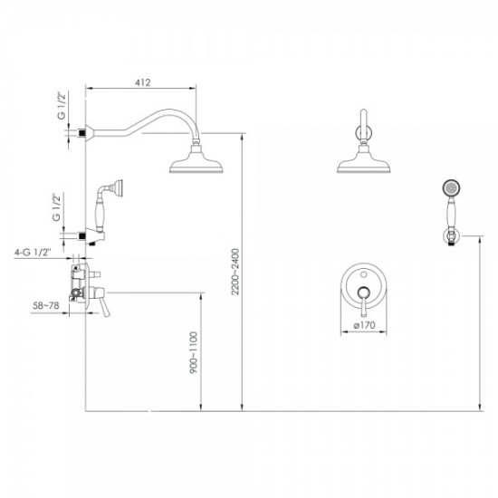 Комплект душової системи прихованого монтажу Imprese PODZIMA ZRALA (ZMK02170811)