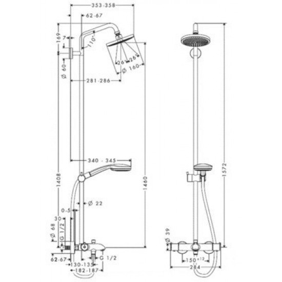 Душова система з термостатом Hansgrohe Croma 100 27143000