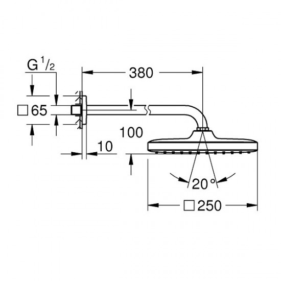 Верхний душ с кронштейном Grohe Tempesta 250 Cube (26687000)