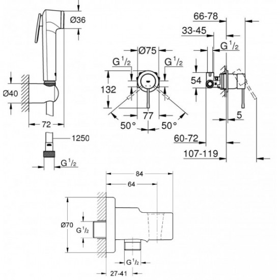 Гігієнічний душ прихованого монтажу Grohe Essence, чорний матовий (UA111197243) Гігієнічний душ прихованого монтажу Grohe Essence, чорний матовий (UA111197243)