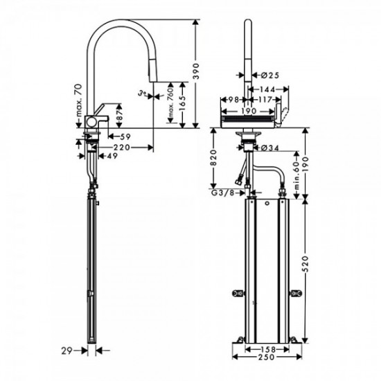 Змішувач кухонний Hansgrohe Aguno Select 170 3jet з витяжним зливом і Sbox, хром (73831000)