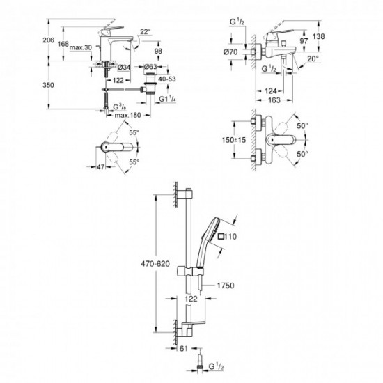 Набір змішувачів для ванної Grohe Eurosmart Cosmopolitan 3 в 1, хром (UA126112M3) Набір змішувачів для ванної Grohe Eurosmart Cosmopolitan 3 в 1, хром (UA126112M3)
