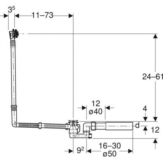Сифон для ванни Geberit подовжений з поворотним механізмом, d52, довжина 73см, хром глянцевий. (150.525.21.6)