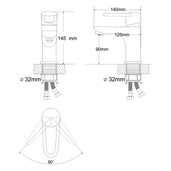KINK змішувач для умивальника одноважільний на гайці, хром 35 мм