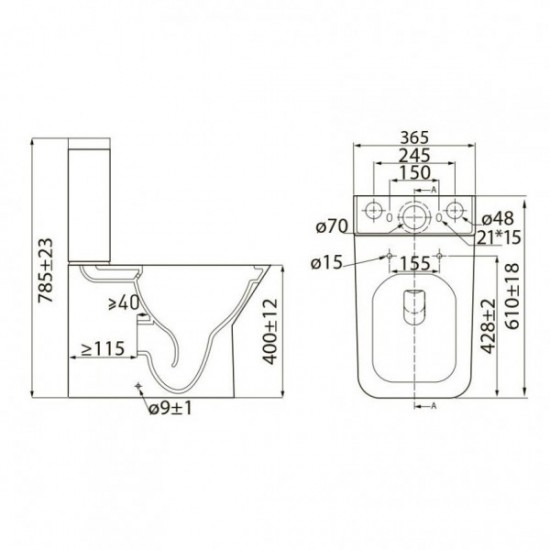 LEON компакт: унітаз 61*35*79 см підлоговий Rectangular