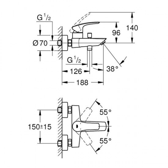 Смеситель для ванны Grohe Eurosmart New (33300003) Смеситель для ванны Grohe Eurosmart New (33300003)