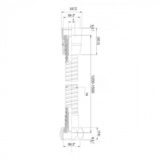 Шланг для душа RJ 1200-1500 мм, растягивается, с двойной оплеткой, anti-twist (RJHO000-01CH)