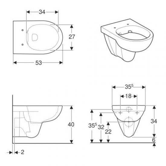 SELNOVA унiтаз пiдвiсний, воронкоподiбний, Rimfree