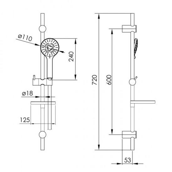 Гарнітур душовий IMPRESE (лійка 3 режими, штанга 720 мм, мильниця, шланг 1600 мм SS), хром (t03800101LX)