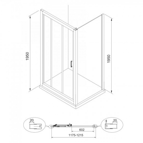 LEXO двері 120*195cм трисекретна, профіль хром, прозоре скло 6мм