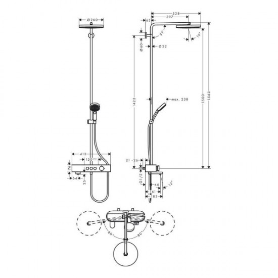 Душова система Hansgrohe Pulsify Showerpipe для ванної 260 1jet 400
