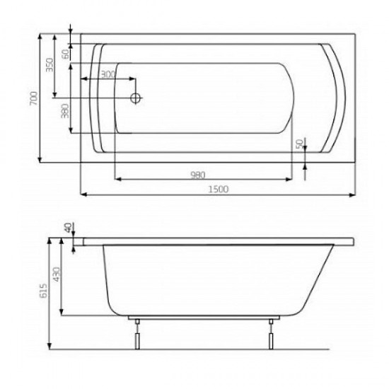 Roca LINEA ванна 150*70см прямокутна, з ніжками в комплекті (A24T010000)