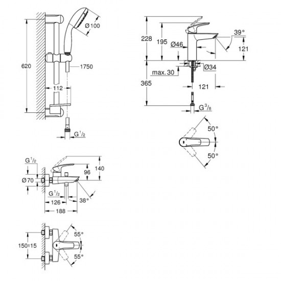 Набір змішувачів для ванни 3 в 1 GROHE EUROSMART NEW (UA123246M0)