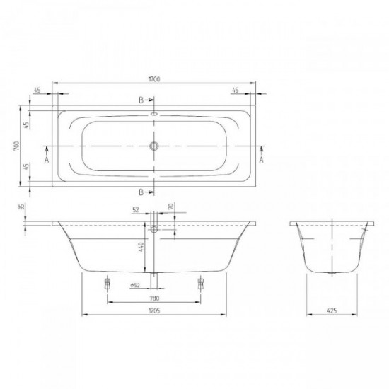 Ванна акриловая Villeroy & Boch Targa Style Badewanne 170x70 см, белый (UBA177FRA2V-01)