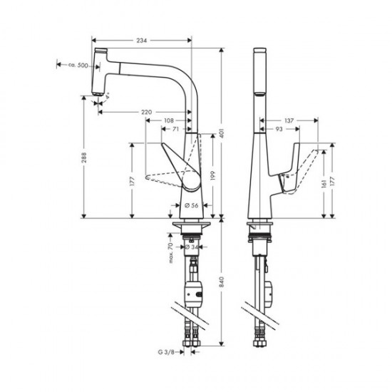 Змішувач для кухні Hansgrohe TALIS Select S 300 з висувним виливом (72821000)