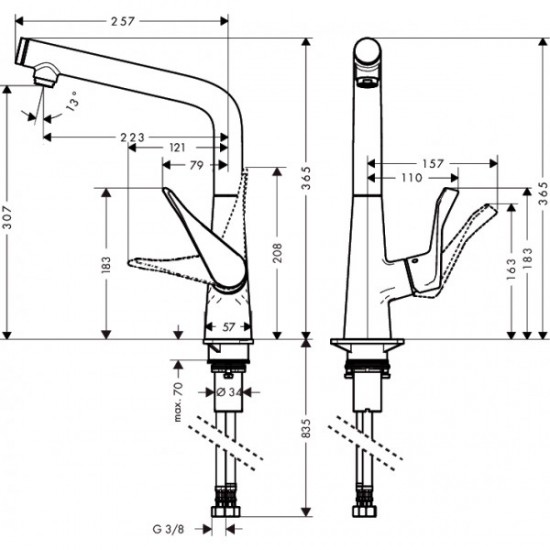 Смеситель для кухни Hansgrohe METRIS Select, хром (14883000)