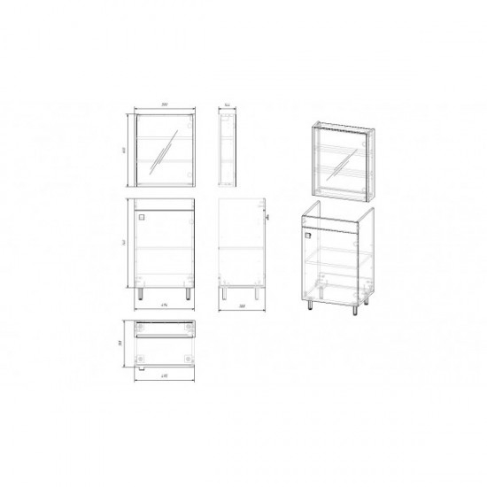 ATLANT комплект меблів 50см дуб: тумба підлогова, 1 дверцята + дзеркальна шафа 50*60см + умивальник меблевий