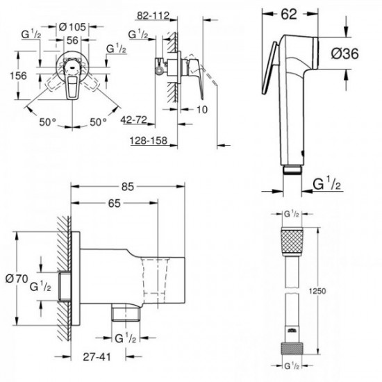 Набор гигиенического душа GROHE, хром (UA11104202)