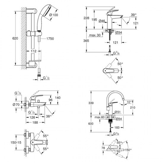 Комплект змішувачів для ванної кімнати та кухні Grohe Eurosmart New (UA123248MK)