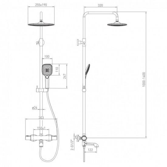 Душова система з термостатом для ванни Volle Sistema E, хром (1580.090401)