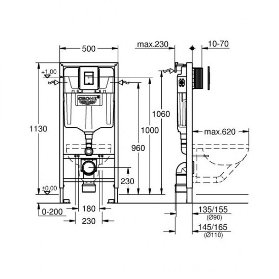 Інсталяція для унітаза Grohe Solido 38811KF0 3в1 з клавішею Even Black чорна матова