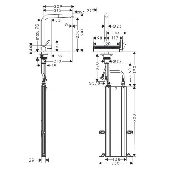 Смеситель для кухни Hansgrohe Aquno Select M81 с выдвижным душем, два режима, сталь (73830800)