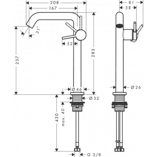 Змішувач для раковини Hansgrohe Tecturis S 240 Fine CoolStart з донним клапаном Push-Open, бронза (73370140)