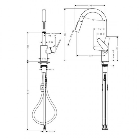 Смеситель для кухни Hansgrohe Focus Focus 240 2jet с выдвижным изливом, черный матовый (31815670)