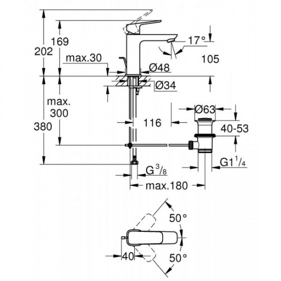 Змішувач для умивальника Grohe Cubeo M-Size, чорний матовий (1017492430)