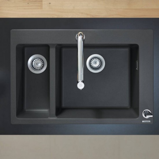 Кухонна мийка Hansgrohe S51 S510-F635 770х510 на 2 чаші 80/450, graphiteblack (43315170)
