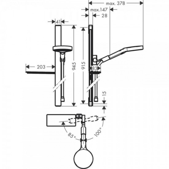 Душовий набiр Hansgrohe Rainfinity 130 3jet зi штангою 90 см та мильницею, хром (27671000)